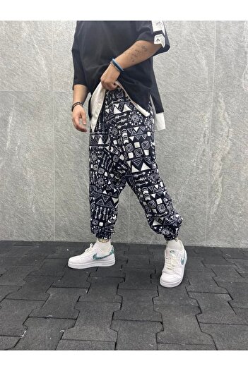FıttingRoom Comfortable Fit Elastic Waist Aztec Patterned Bohemian Shalwar