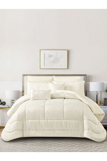 Donetella Luxury 8-Piece Bedding Set – King Size Poly Jacquard Comforter with 350 GSM Poly Silk Filling