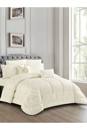 Donetella Luxury 8-Piece Bedding Set – King Size Poly Jacquard Comforter with 350 GSM Poly Silk Filling
