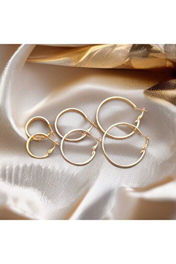 feyza collection 3 Pairs Wide Hoop Steel Earrings 2-3-4cm