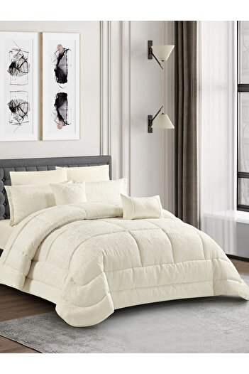 Donetella Luxury 8-Piece Bedding Set – King Size Poly Jacquard Comforter with 350 GSM Poly Silk Filling