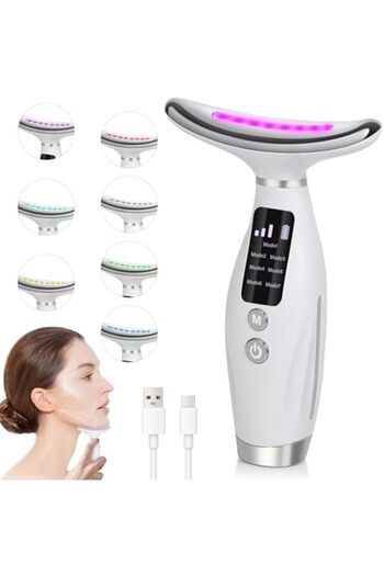 NECOMI Face and Neck Massager, Multipurpose Facial Sculpting Tool with 7 Color Modes, 45±5°C Heating for