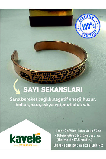 KAVELE Ham Saf Bakır Ayetel Kürsi Zeolit Kumlu Bakır Bileklik