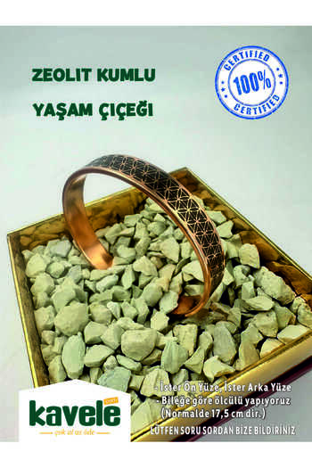 KAVELE Ham Saf Bakır Yaşam Çiçekli Zeolit Kumlu Bakır Bileklik