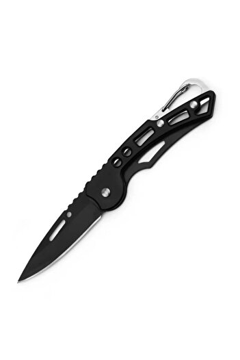 OEM Folding Knife Style Pocket Knife with Carabiner, Stainless Steel, Aluminum Handle, Black
