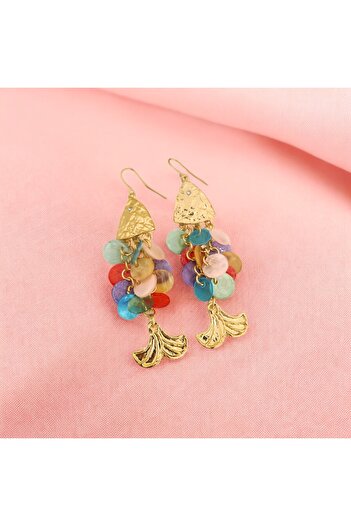 Momos Stylish Enamel Sequin Colorful Dangle Fish Pattern Summer Trend Steel Earrings