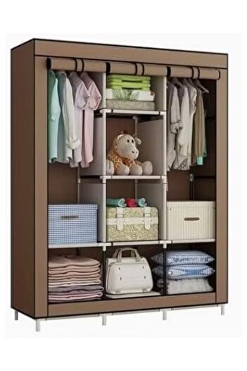 rexa Fabric Wardrobe Organizer – Portable Clothes Storage Closet in Brown (130 x 175 x 45 cm)