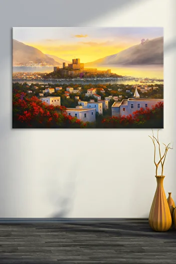Morfil Sanat Atölyesi Basement Castle Oil Painting Effect Landscape Canvas Painting (7 Different Sizes)