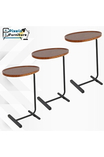 PixelsFurniture 3 Pieces Pixel Furniture C-Shaped Side Table Set for Sofa and Bed, Solid Metal Base Table