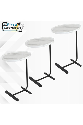 PixelsFurniture مجموعة 3 قطع طاولة جانبية من بكسل الأثاث على شكل C للأريكة والسرير، طاولة بقواعد معدنية صلبة