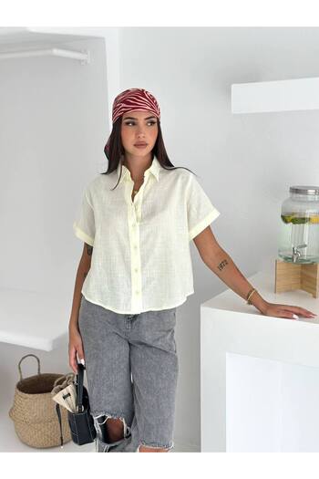 Noa Noa V Neck Button Short Sleeve Linen Shirt