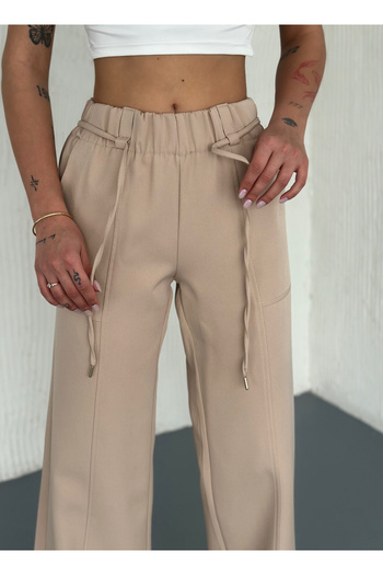 b buhari bykoc Comfortable Cut Dabil Fabric Pants with Lace-Up Parts