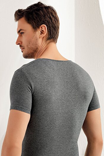 Şahinler Men's Short Sleeve V-Neck Lycra Single Jersey Undershirt