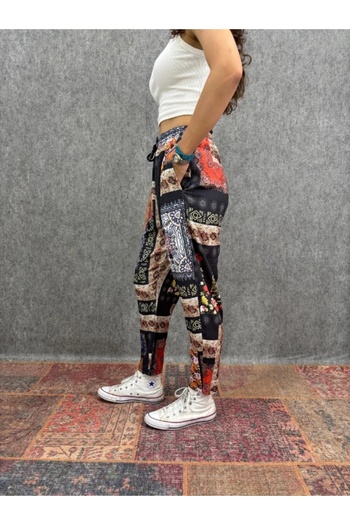 FıttingRoom Elastic Waist Carrot Patterned Trousers