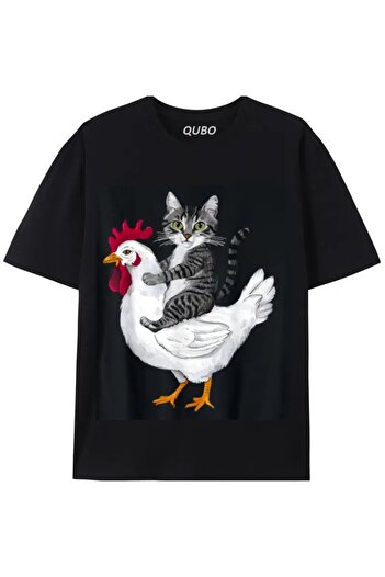 qubo sportswear & company qubo Unisex Oversize εμπριμέ βαμβακερό λαιμόκοψη κοντομάνικο μαύρο μπλουζάκι
