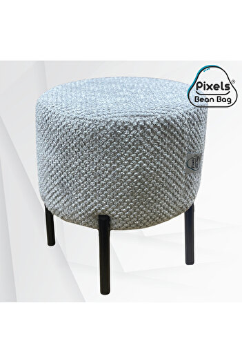PixelsBeanBag Pixel Bean Bag Round Linen Ottoman with Metal Base for Living Room and Bedroom
