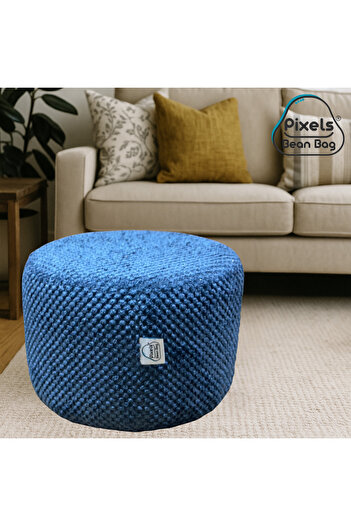 PixelsBeanBag Pixel Bean Bag Round Ottoman Seat Linen Fabric for Living Room and Bedroom