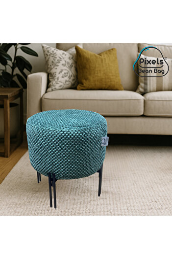 PixelsBeanBag Pixel Bean Bag Round Linen Ottoman with Metal Base for Living Room and Bedroom