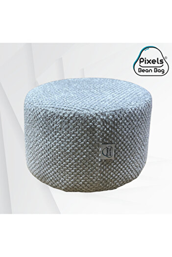 PixelsBeanBag Pixel Bean Bag Round Ottoman Seat Linen Fabric for Living Room and Bedroom
