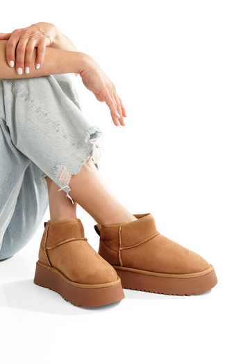 PİMORA '' GINA '' Γυναικείες Μπότες Tan Suede Χοντρή σόλα Νέας σεζόν