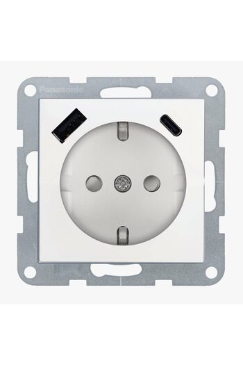 PANASONIC Schuko Socket with Child Protection and USB Ports Type A and C QC Karre Plus 55 White
