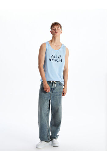 LC Waikiki Lilac Crew Neck Printed Men's Tank Top