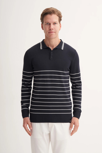 Cazador Slim Fit Viscose Textured Basic Line Detailed Polo Neck Sweater-33020