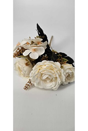 yapay çiçek evi Buchet de trandafiri artificiale cu frunze de kaki, nuanțe de cremă, 27 cm, decor pentru casă, ornament în ghiveci