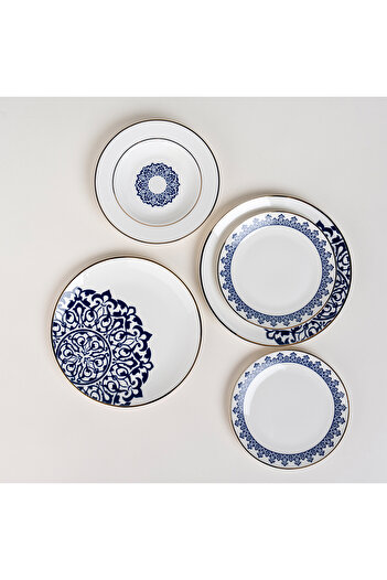 LA MESA white/blue porcelain 18 pc dinner set