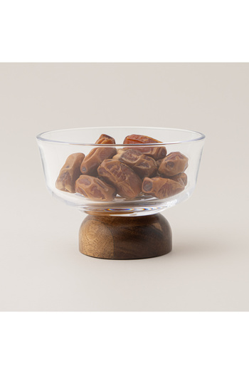 Dallaty glass date bowl with wooden base, 14*14*8cm