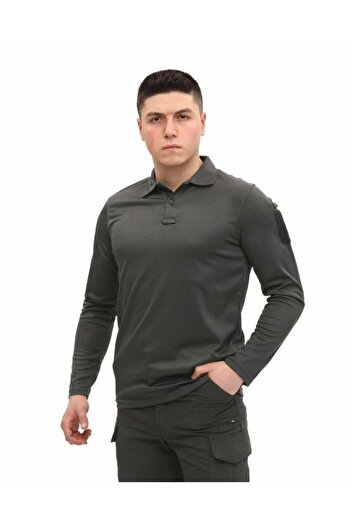 SINGLE SWORD Long Sleeve Gray Polo Neck Tactical T-Shirt/T-Shirt