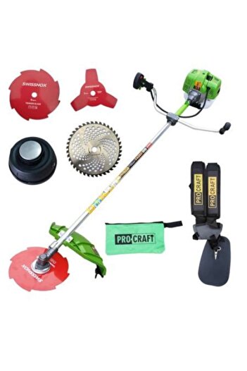 ProCraft Pdr Tools Gasoline Brush Cutter Procraft Germany 4200, 5.7 HP, 9000 Rpm, Professional Harness, 4 Cutting Acces