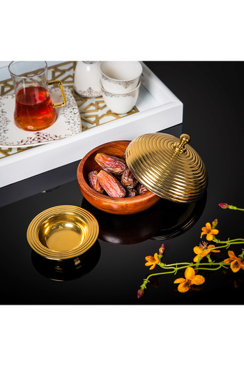 Generic Date Bowl Wood With Steel Tamar Gold