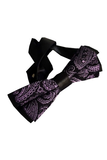 Exve Exclusive Purple Black Shawl Patterned Handmade Classic Neck Adjustable Bow Tie