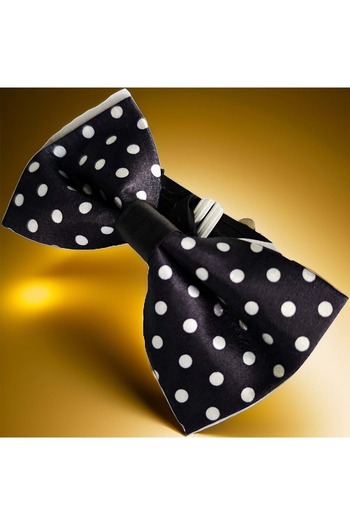 Exve Exclusive White Polka Dot Handmade Classic Neck Adjustable Bow Tie on Black