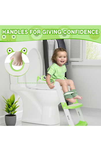 Little Mom Little Mom Green Frog children's toilet seat, foldable, with soft removable PU seat, adjustable height