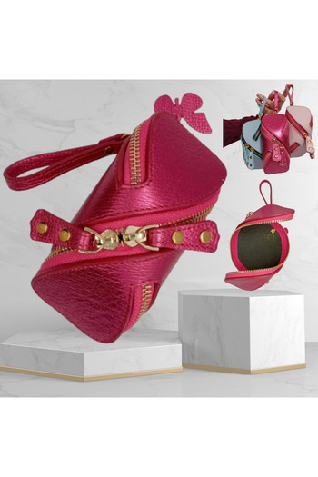 OEM Red Pearl Leather Key Chain For Women, With Zipper And Removable Strap