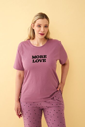 Akbeniz Γυναικείο Σετ Πιτζάμες Plum More Love Written Plus Size