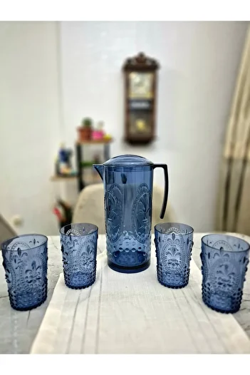 Avantaj Kapıda Acrylic 2.3L Jug & 400 ml Set of 4 Glasses • Durable Lilac Blue Set