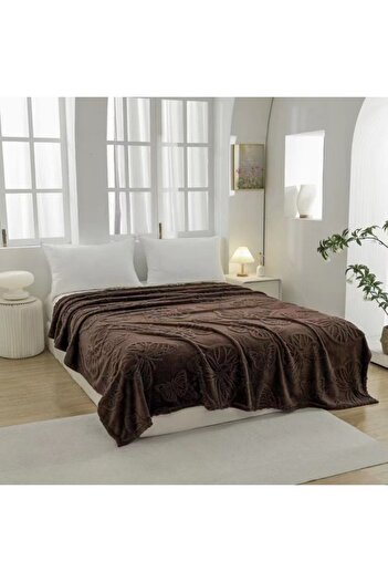 Pucioasa Cocolino blanket with embossed butterflies - brown, 200x230cm