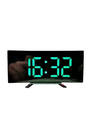 elSales Digital Table Clock Mini TV with Green LED, Thermometer, 12/24h Function, Mirror