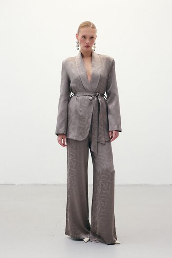 Sateen Jacquard Satin Trousers - Mink