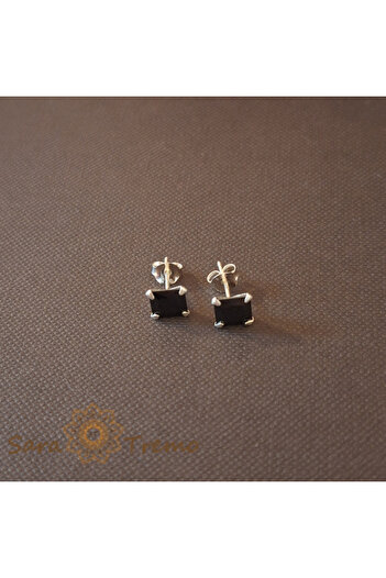 saratremo Cercei unisex din argint 925, pătrați, cu zirconiu negru, 6 mm