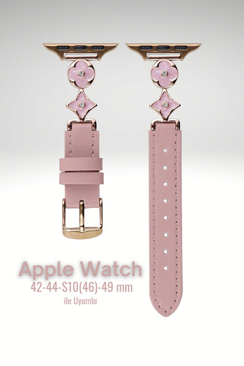PSGT Apple Watch Seri 1-9 (42-44-45-49) ve S10-11-46mm Uyumlu Lüks Kordon Metal Derili 4Yaprak