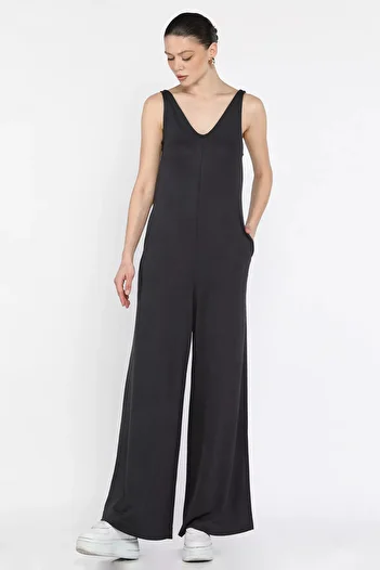GÜLSELİ Smoked Women's Pocketed Wide Leg Jumpsuit