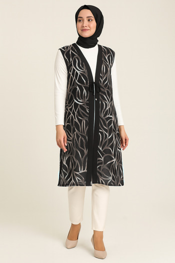 Ravencia Women's Glitter Line Patterned Black Tunic Vest