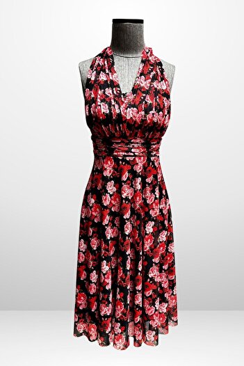 By Saygı Women's Halter Lined Small Floral Dress