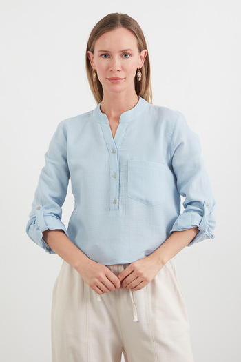 Fulla Moda Muslin Fabric Single Pocket Collar Buttoned Shirt