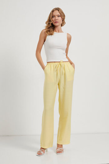 Arma Life Women's Casual Loose Yellow Baggy Trousers with Elastic Waist