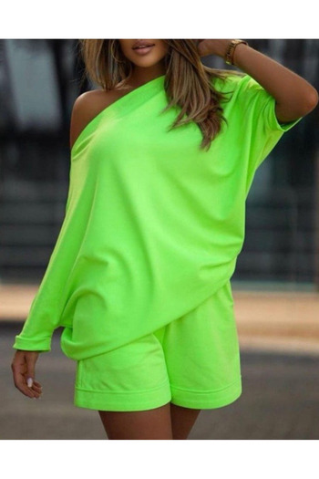 JANES Women's Boat Neck Loose Two Thread Blouse and Shorts Double Set